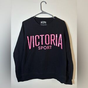 Y2K Victoria Sport Black Pink Pullover Sweatshirt Women Logo CrewNeck LongSleeve